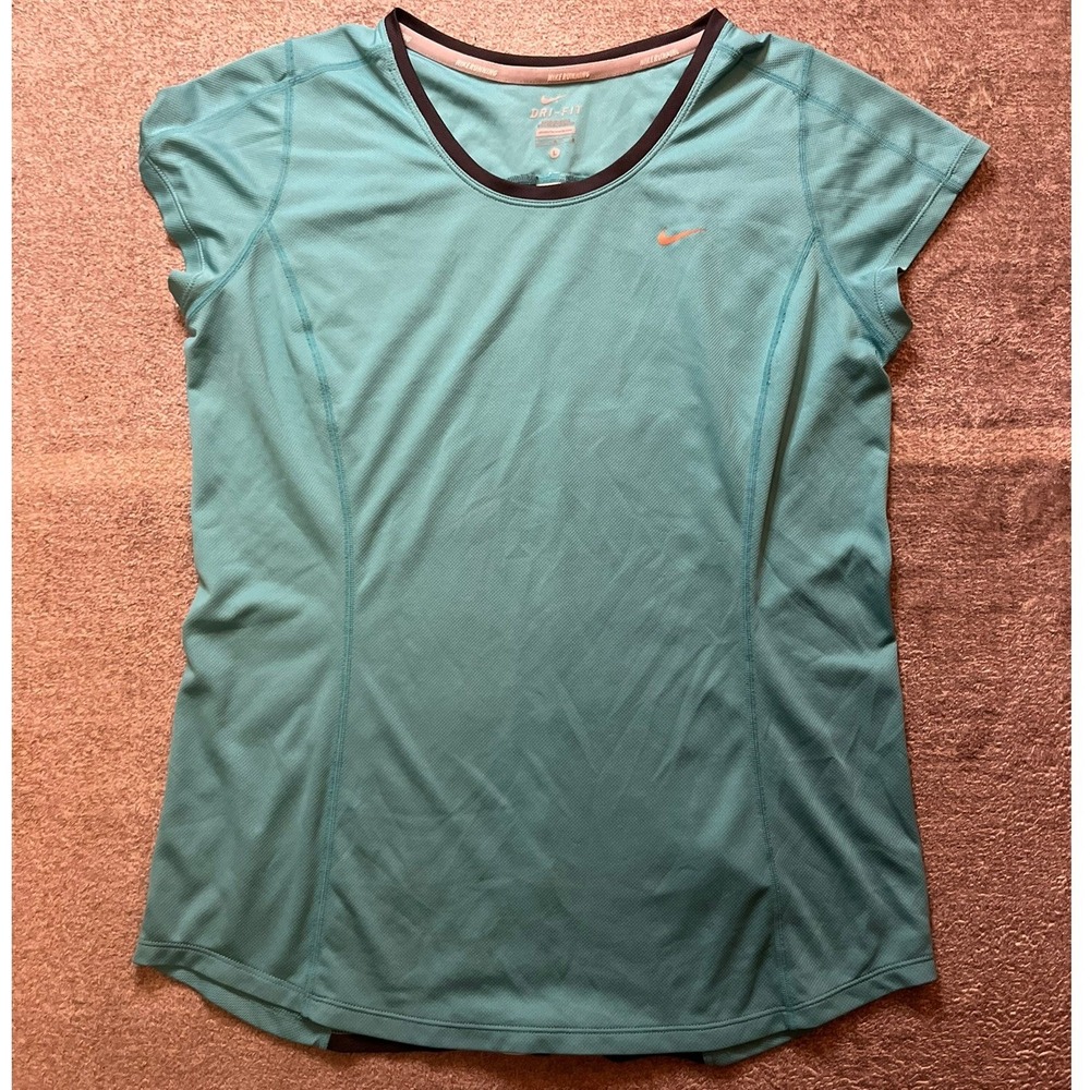 Nike Running Dri-FIT Shirt Womens Large Teal Blue Short Sleeve Athleisure